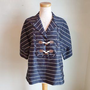 Bill Blass New York Navy Stripe Toggle Collar Top